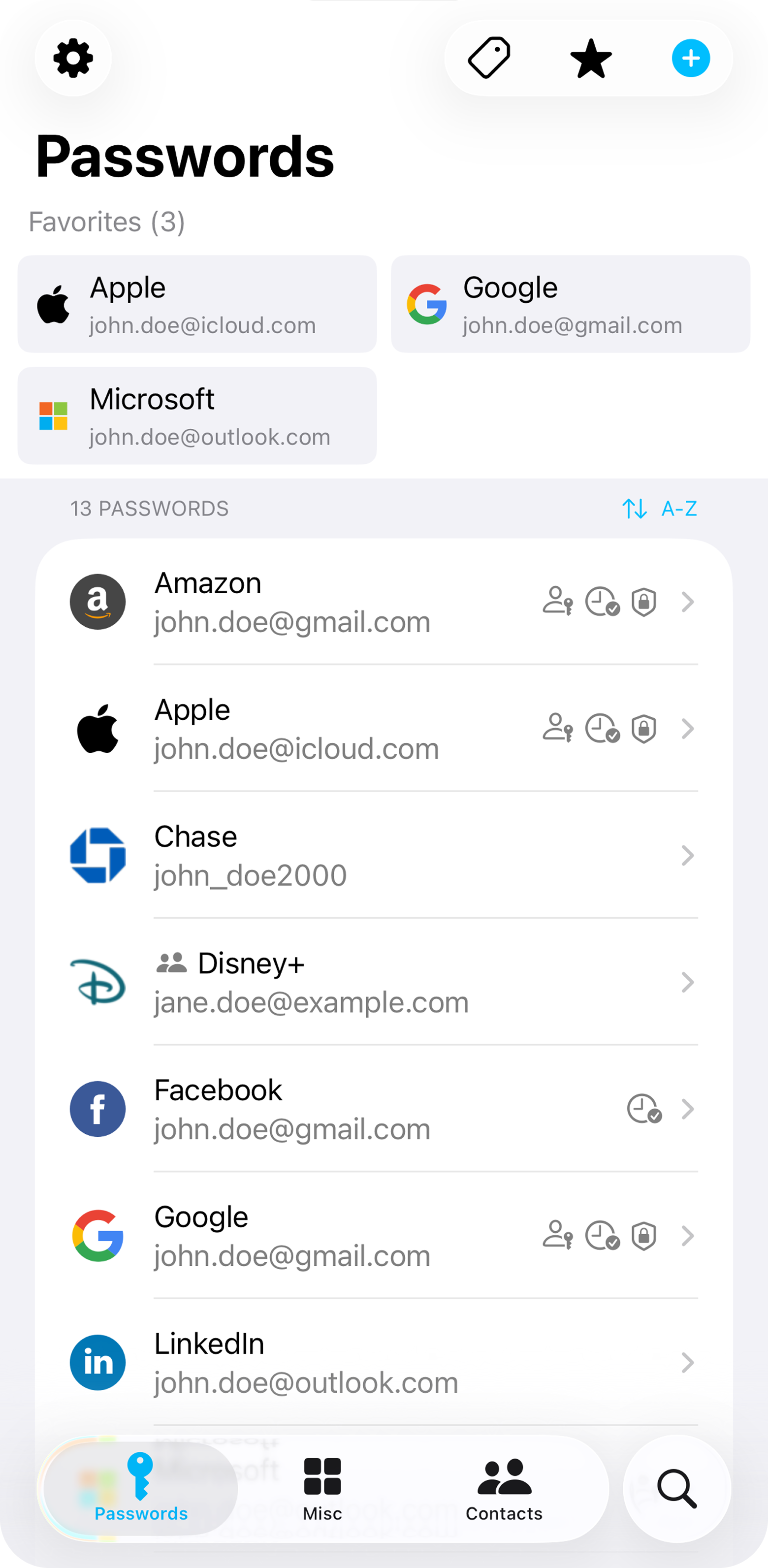 Sherlocked vault showing passwords for Apple, Google, Chase, and other sites